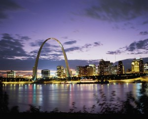 1962-1968, St. Louis, Missouri, USA --- St. Louis at Sunset --- Image by © Royalty-Free/Corbis